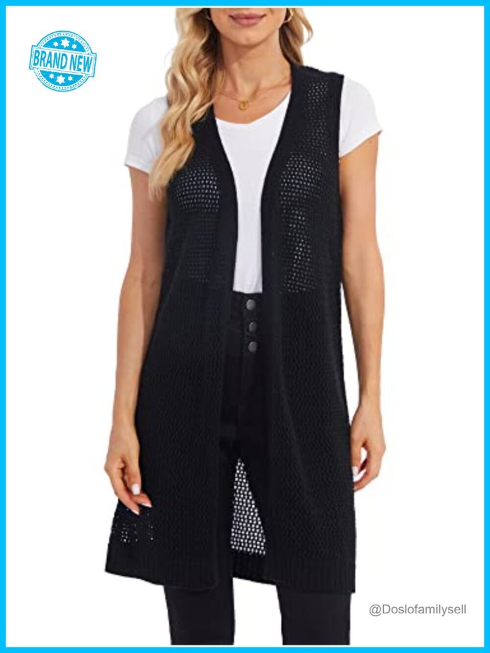 Sleeveless Crochet Cardigan Vest Long Open Front Knit Duster